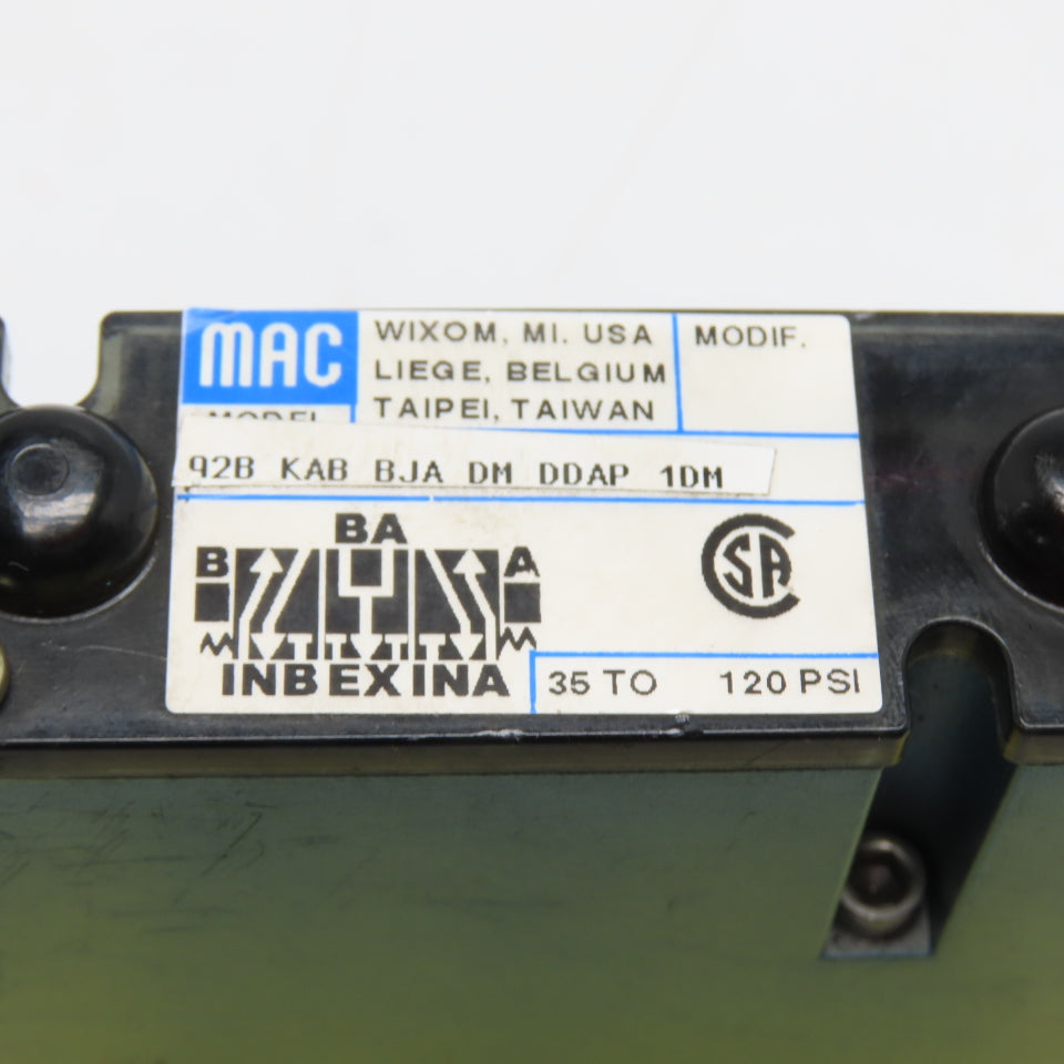 MAC 92B-KAB-BJA-DM-DDAP-1DM Solenoid Valve with Manifold Base 24VDC 120PSI