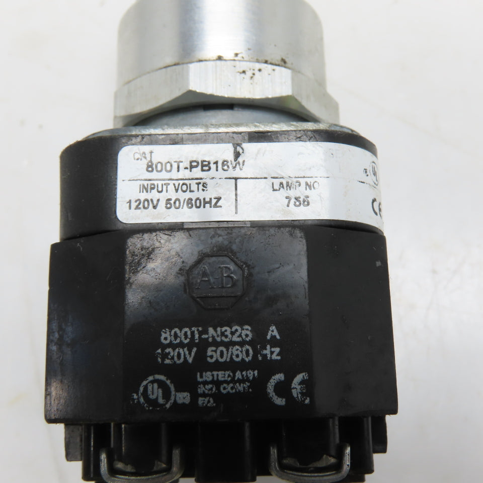 Allen-Bradley 800T-N326 800T-PB16W 30mm Illuminated Push Button 120V 50/60Hz