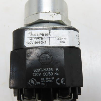 Allen-Bradley 800T-N326 800T-PB16W 30mm Illuminated Push Button 120V 50/60Hz