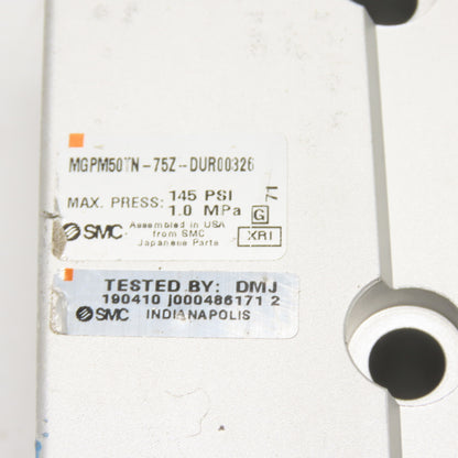 SMC MGPM50TN-75Z-DUR00326 75mm Stroke Guided Air Cylinder 1.0 Mpa