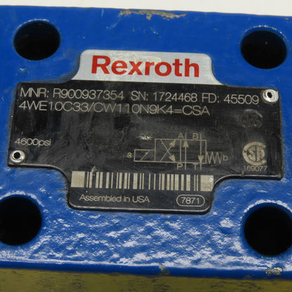 Rexroth 4WE10C33/CW110N9K4 Solenoid Directional Valve 4600psi 110V/120V