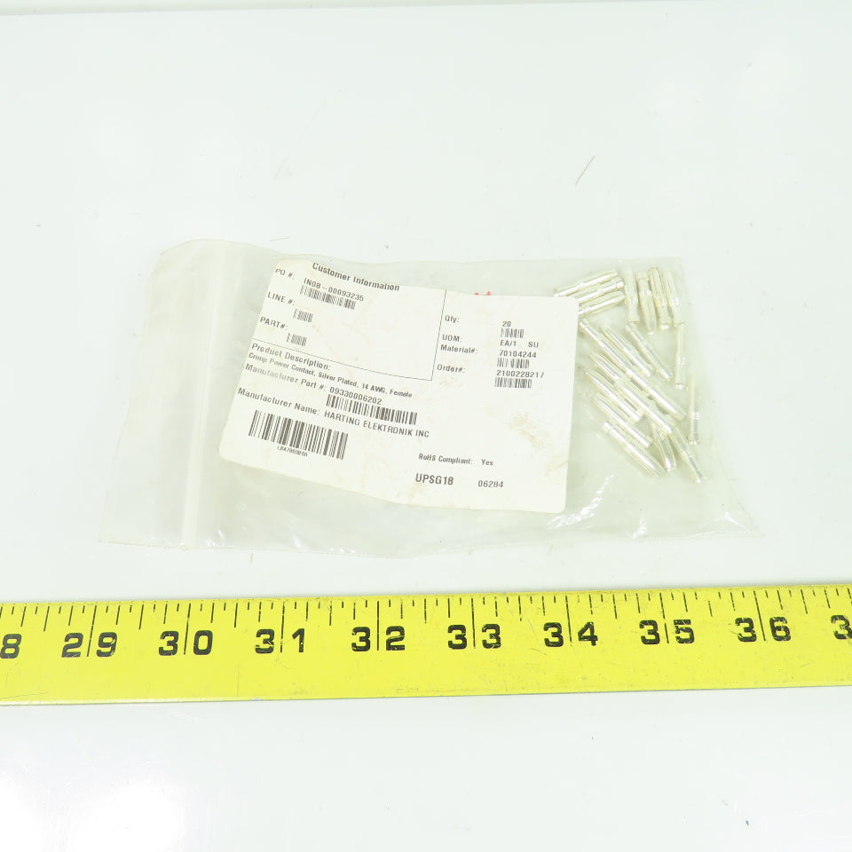 Harting 09330006202 Crimp Power Contacts Silver Plated 14 AWG Female