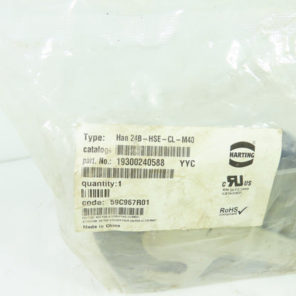 Harting 19300240588 Han 24B-HSE-CL-M40 Heavy Duty Connector Hood NEW