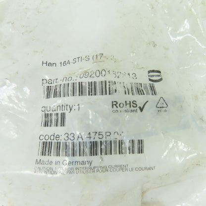 HARTING 09200162613 Han 16A-STI-S 16 Pin Male Insert Screw Terminal NEW