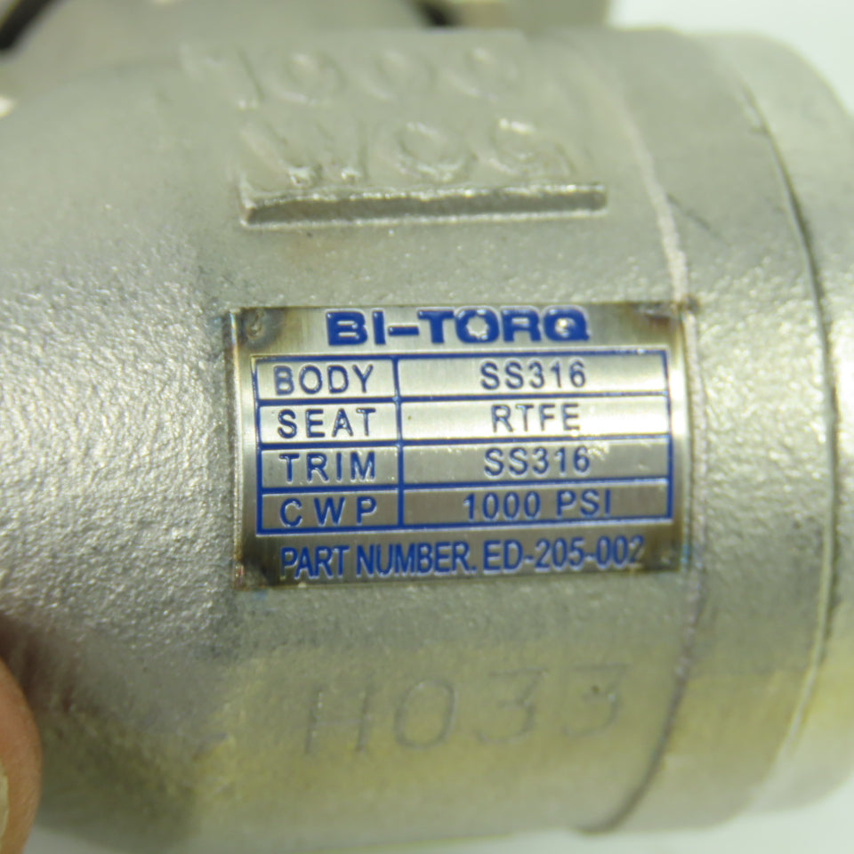 Bi-Torq ED-205-002 SS316 1000 WOG Ball Valve 1/4" FNPT ISO Mount NEW