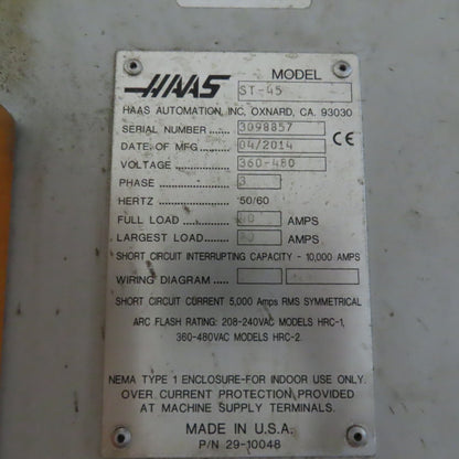 Haas ST-45 12 Station Horizontal Turning Center 360/480V Modified See Info