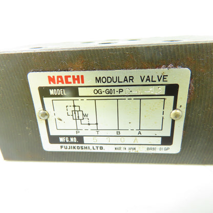 Nachi OG-G01-PC-K-12 Modular Hydraulic Pressure Reducing Valve