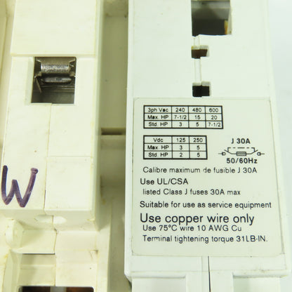 Bussmann RDF30J-3 30A 3-Pole Fusible Safety Disconnect Switch 600VAC 250VDC