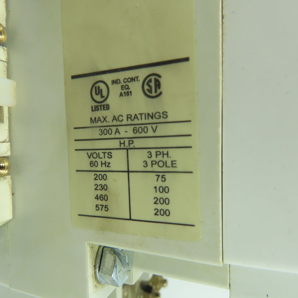 Eaton CE15SN3 300A 3Ph 3-Pole Contactor 600V 24V 60Hz Coil