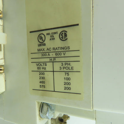 Eaton CE15SN3 300A 3Ph 3-Pole Contactor 600V 24V 60Hz Coil