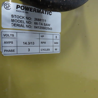 66-TA 10" Tilting Arbor Table Saw 45° Bevel 208-230/480V 3Ph 5Hp