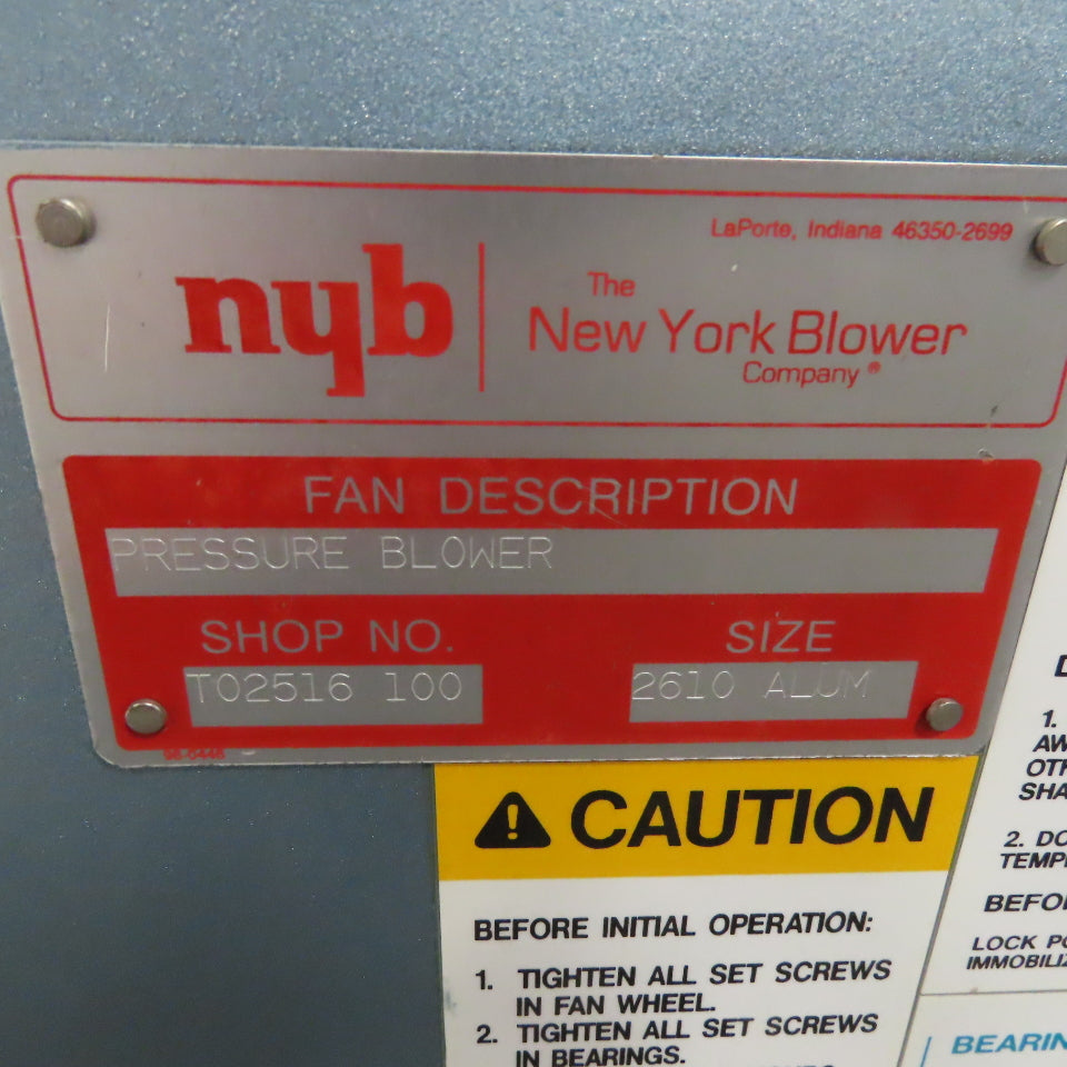 New York Blower 2610 ALUM 26" Belt Drive Pressure Blower 15Hp 1765RPM 230/480V