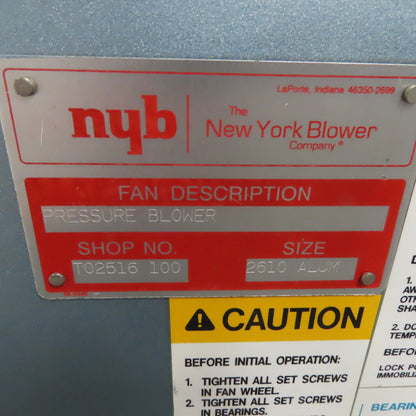 New York Blower 2610 ALUM 26" Belt Drive Pressure Blower 15Hp 1765RPM 230/480V