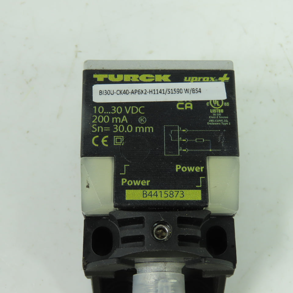 Turck BI30U-CK40-AP6X2-H1141/S1590 W/BS4 Uprox Inductive Proximity Sensor 10-30V
