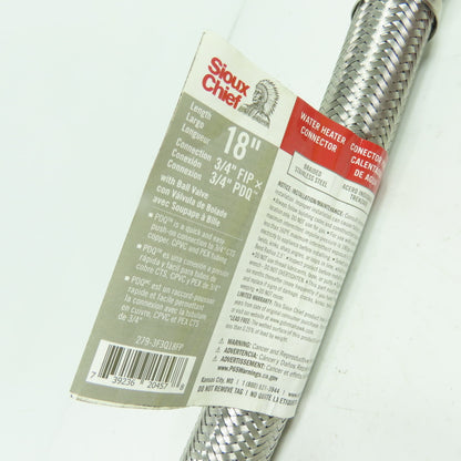 Sioux Chief 279-3F3Q18FP 18" Braided Stainless Steel Connector 3/4" FIP x 3/4"