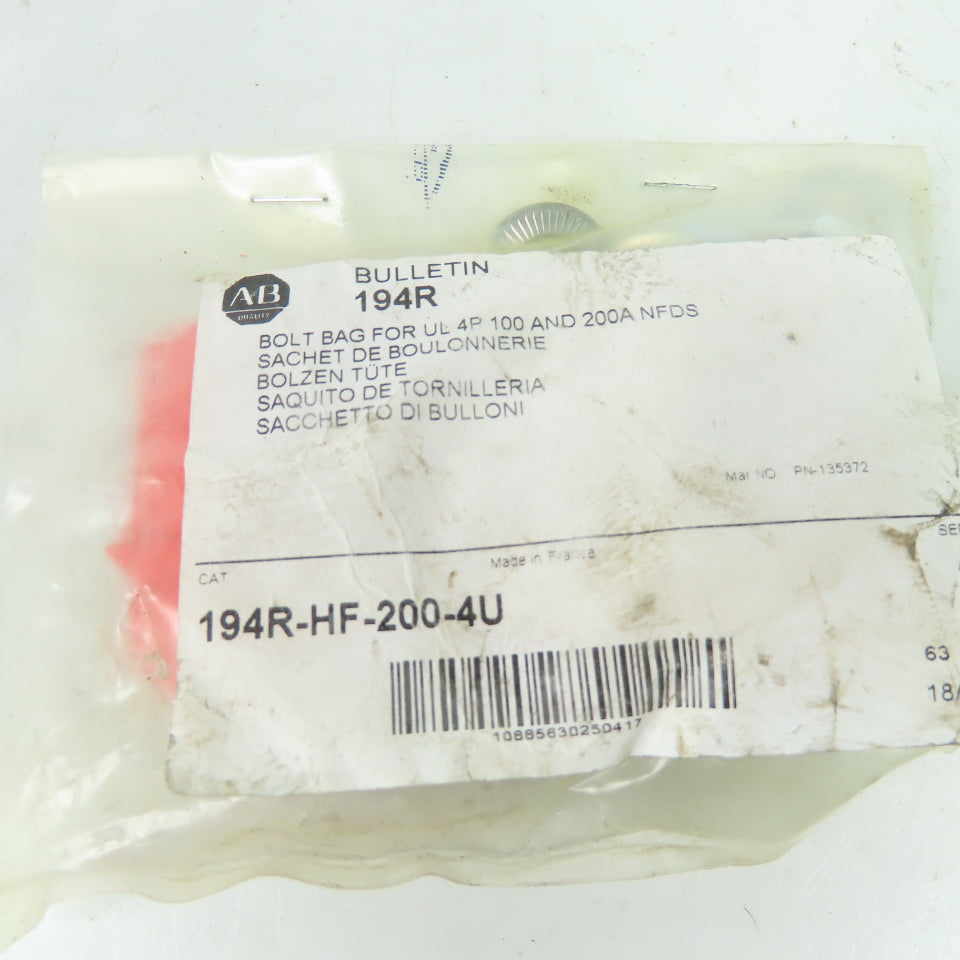 Allen-Bradley 194R-HF-200-4U Disconnect Switch Hardware Bolt Bag Kit Ser A