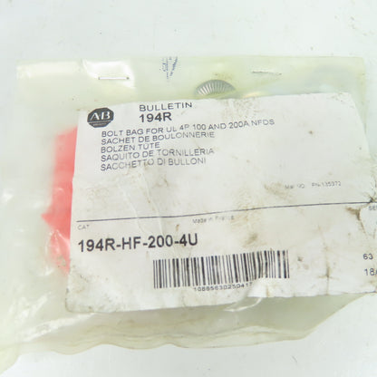Allen-Bradley 194R-HF-200-4U Disconnect Switch Hardware Bolt Bag Kit Ser A