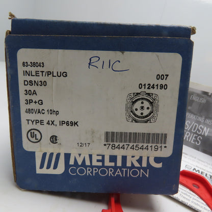 Meltric 63-38043 30A 3Ph Switch Rated Inlet/Plug 480VAC