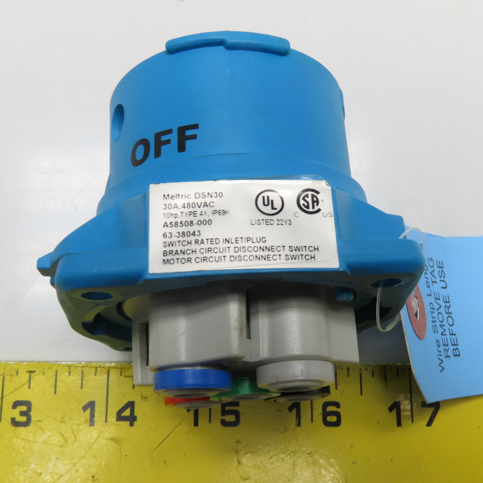 Meltric 63-38043 30A 3Ph Switch Rated Inlet/Plug 480VAC