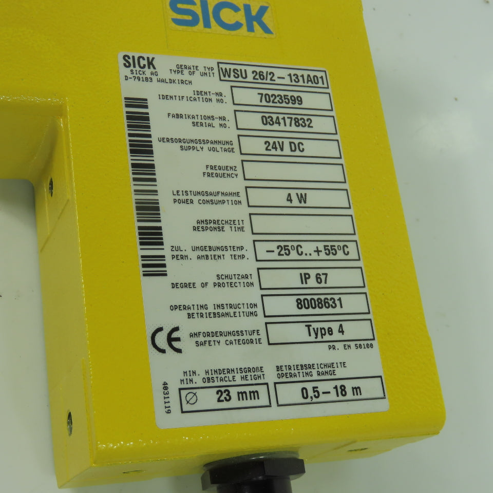SICK 7023599 WSU 26/2-131A01 Single-Beam Photoelectric Safety Switch 24VDC IP 67