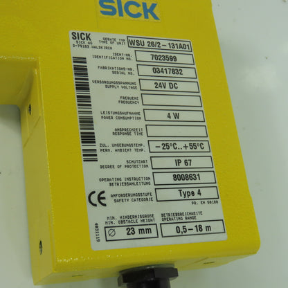 SICK 7023599 WSU 26/2-131A01 Single-Beam Photoelectric Safety Switch 24VDC IP 67