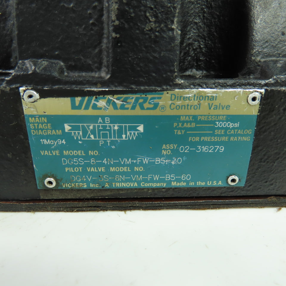 Vickers DG5S-8-4N-VM-FW-B5-30 Control Valve 110/120V W/DG4V-3S-6N-VM-FW-B5-60