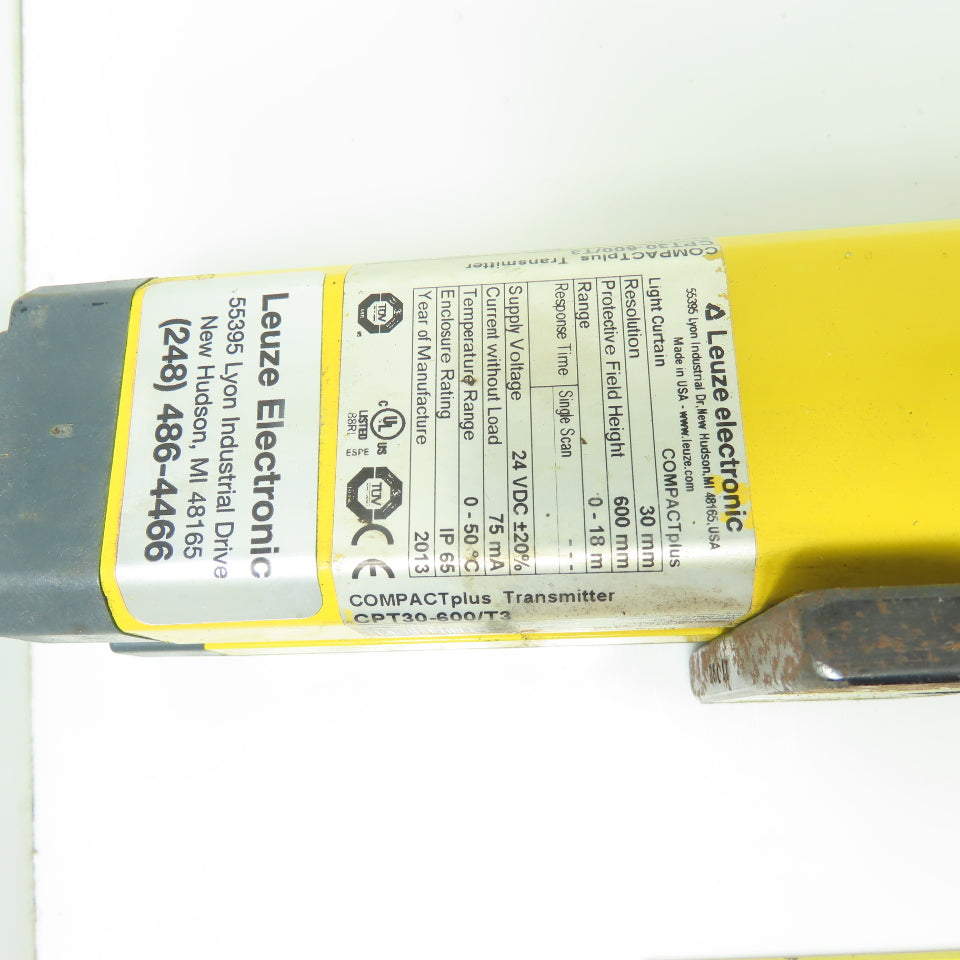 Leuze CPT30-600/T3 COMPACTplus Transmitter Safety Light Curtain 24VDC