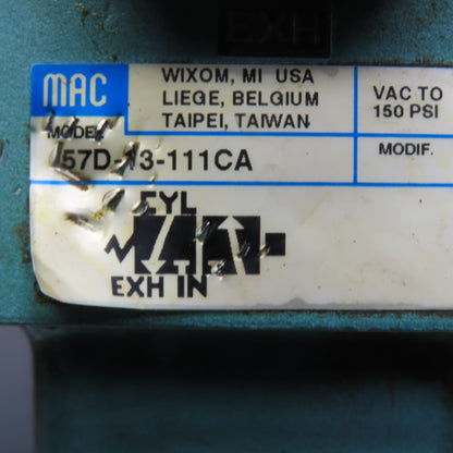 MAC 57D-13-111CA 3 Way Pneumatic Solenoid Valve 110/120V Coil 1" NPT