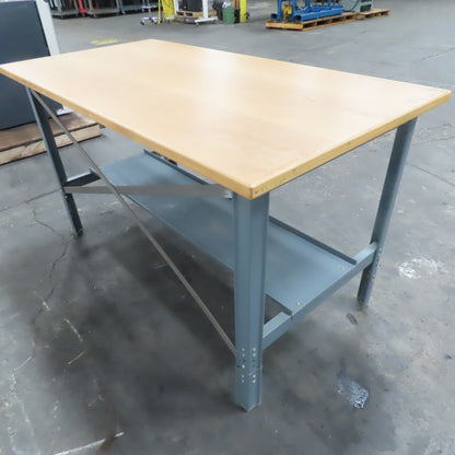 30" x 60" Wood Top Steel Work Station Table Desk W/ Shelf 34" Tall