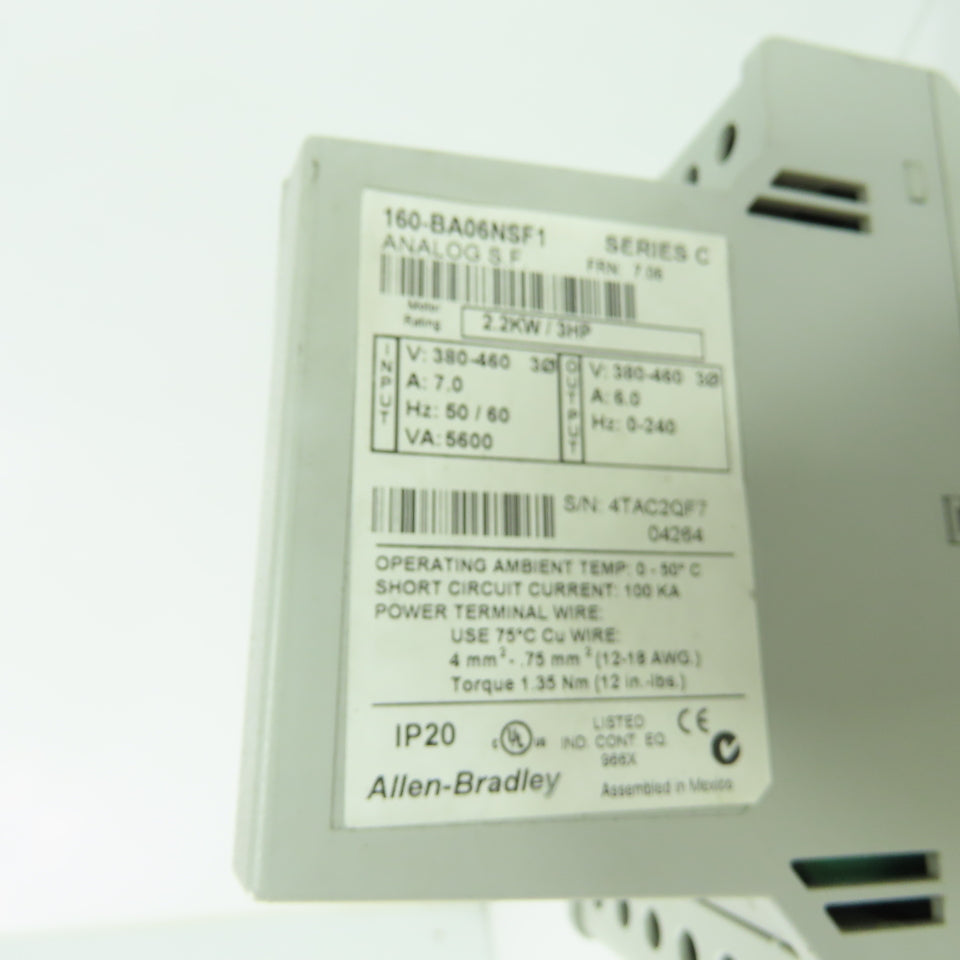 Allen-Bradley 160-BA06NSF1 Series C 3HP 2.2kW Variable Frequency Drive FRN 7.06