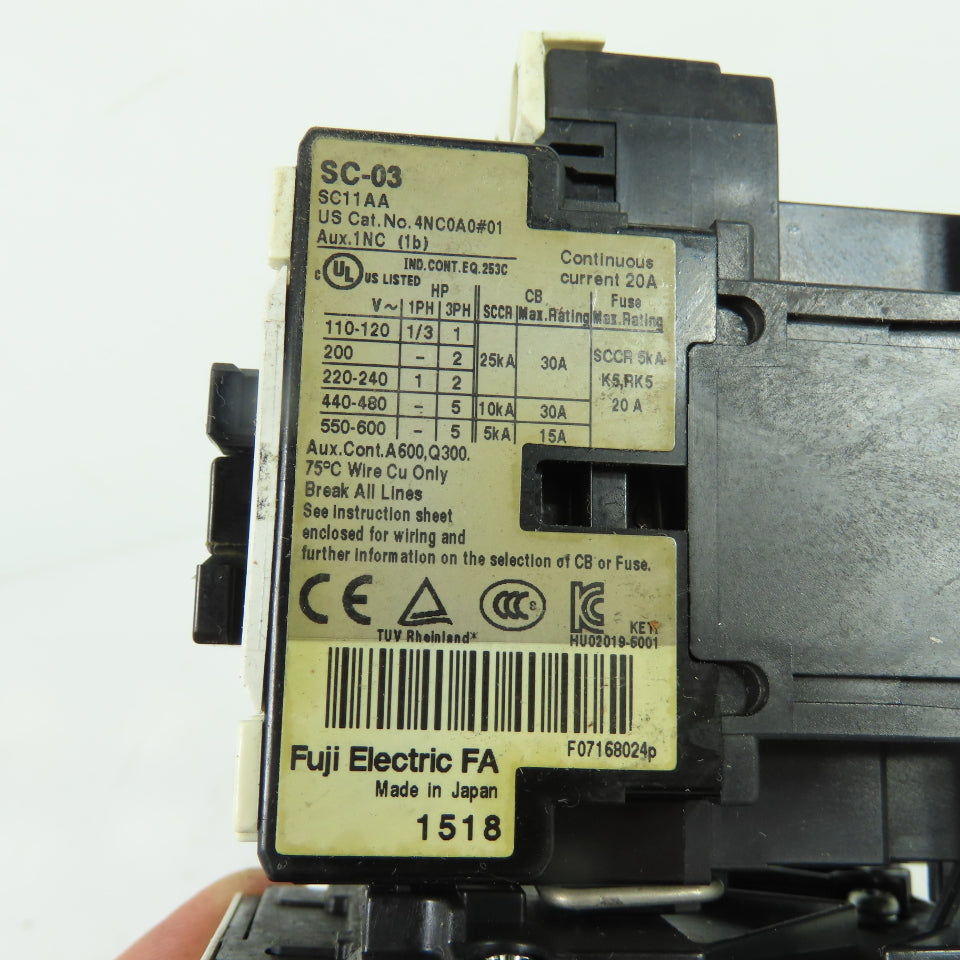 Fuji SC-03 3-Pole Magnetic Contactor W/ TR-0N 0.95-1.45A Overload Relay