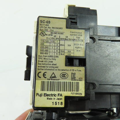 Fuji SC-03 3-Pole Magnetic Contactor W/ TR-0N 0.95-1.45A Overload Relay