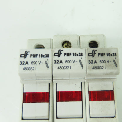 DF Electric 480032 PMF 10x38 32A 3-Pole DIN Rail Fuse Holder 690V Lot Of 2