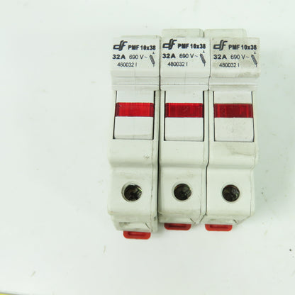 DF Electric 480032 PMF 10x38 32A 3-Pole DIN Rail Fuse Holder 690V Lot Of 2