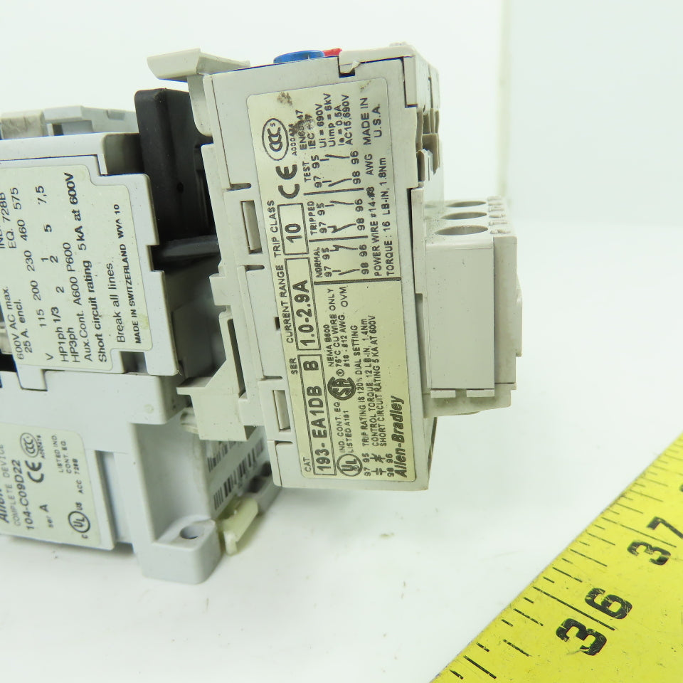 Allen-Bradley 104-C09D22 Reversing Contactor W/ 1.0-2.9A Overload Relay 120VAC