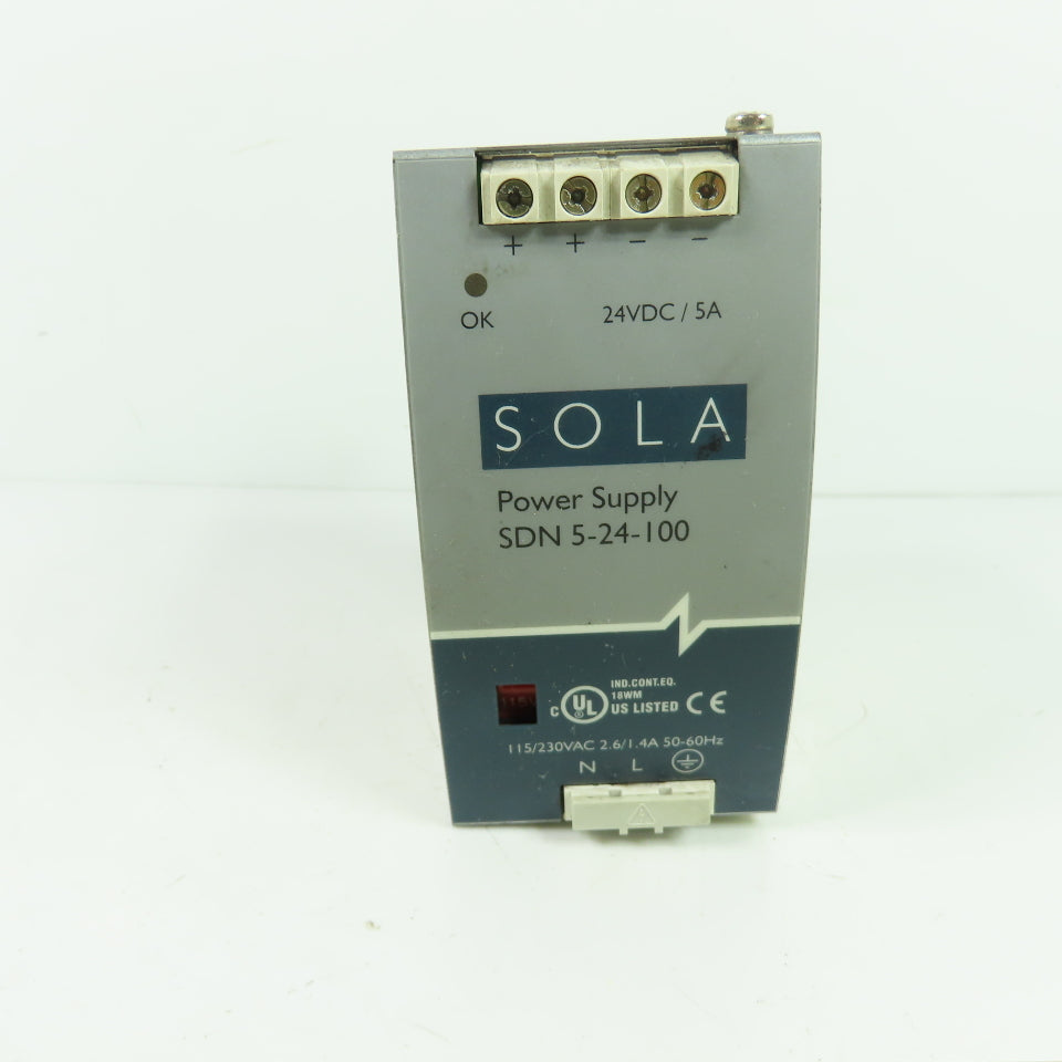 SOLA SDN 5-24-100 Power Supply 24VDC 5A Output 115/230VAC Input