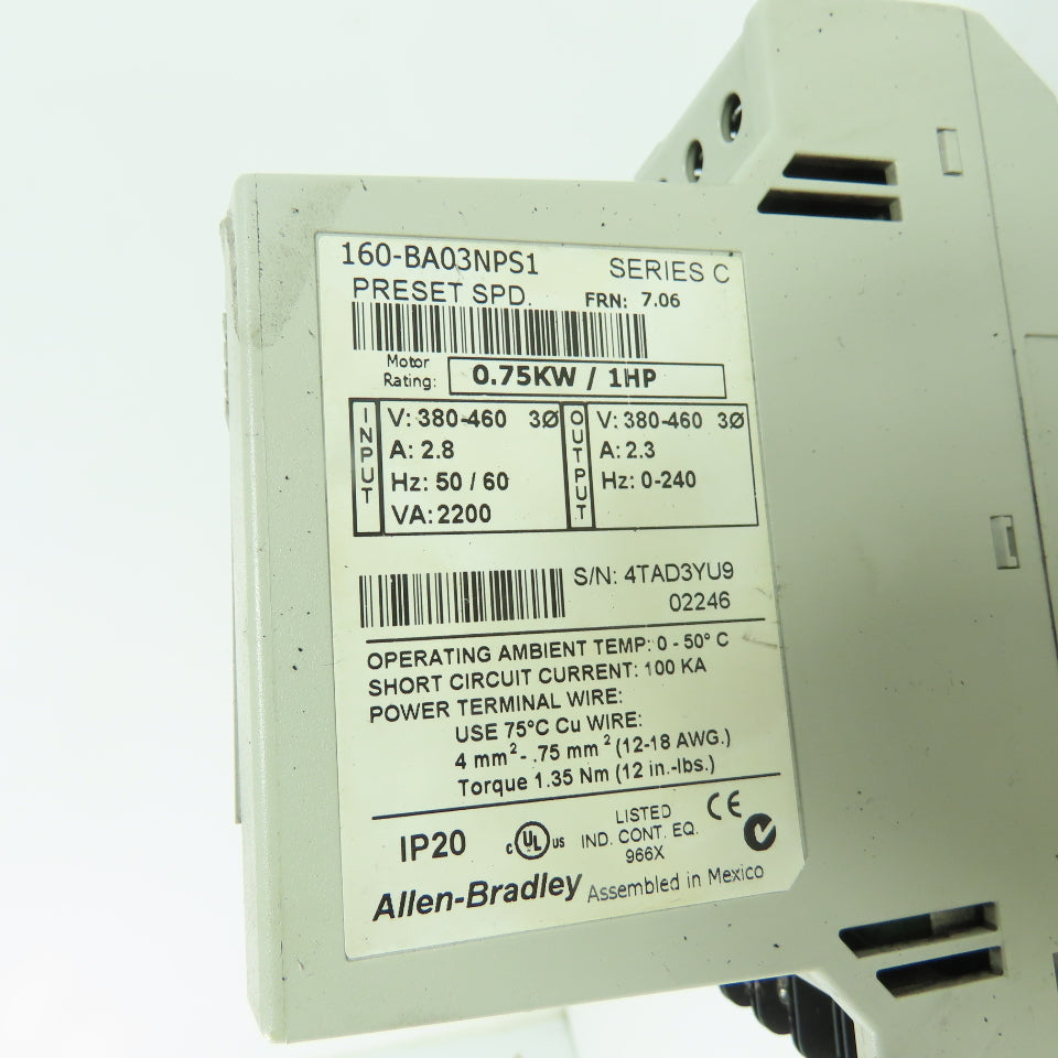 Allen-Bradley 160-BA03NPS1 0.75kW 1HP Variable Frequency Drive 380-460V 3Ph