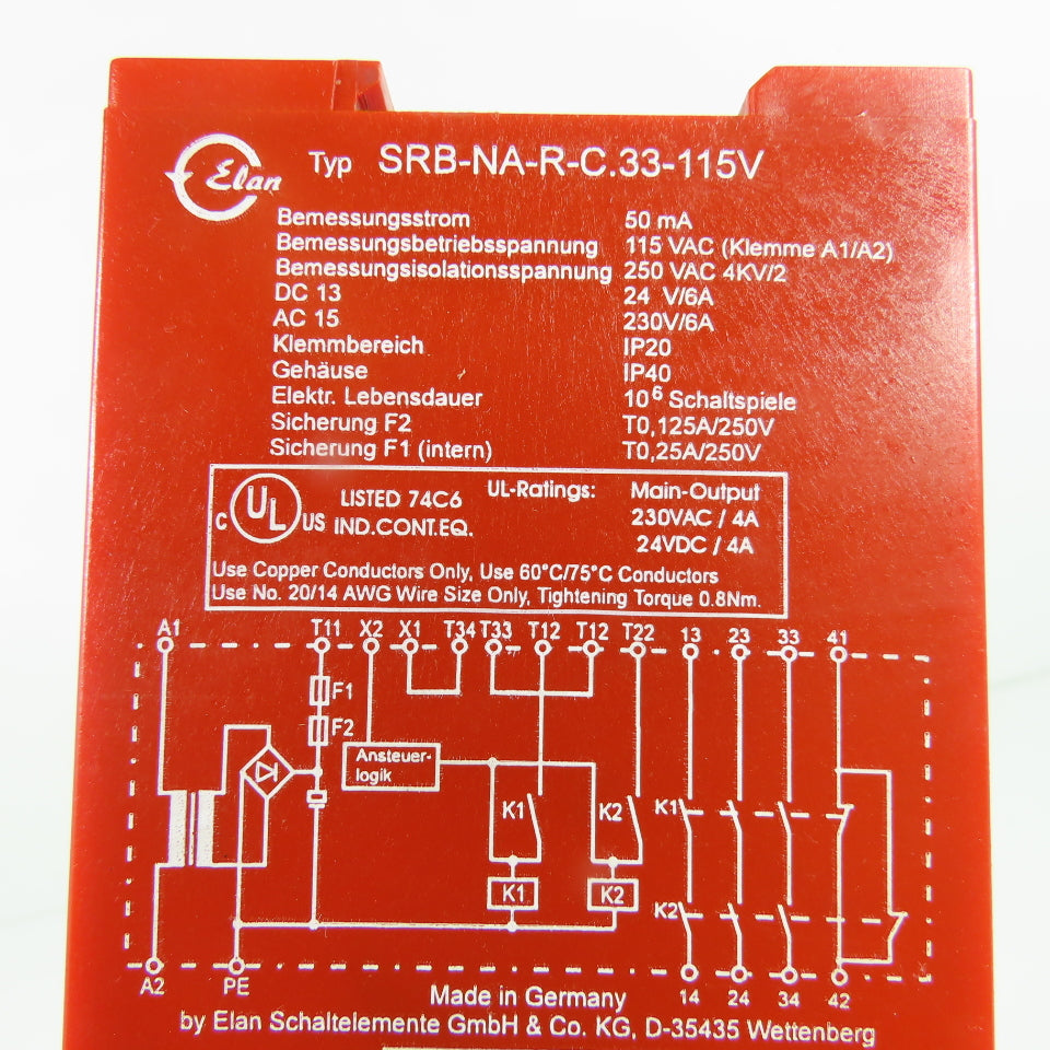 Elan SRB-NA-R-C.33-115V Safety Relay 115VAC 230VAC/24VDC 4A