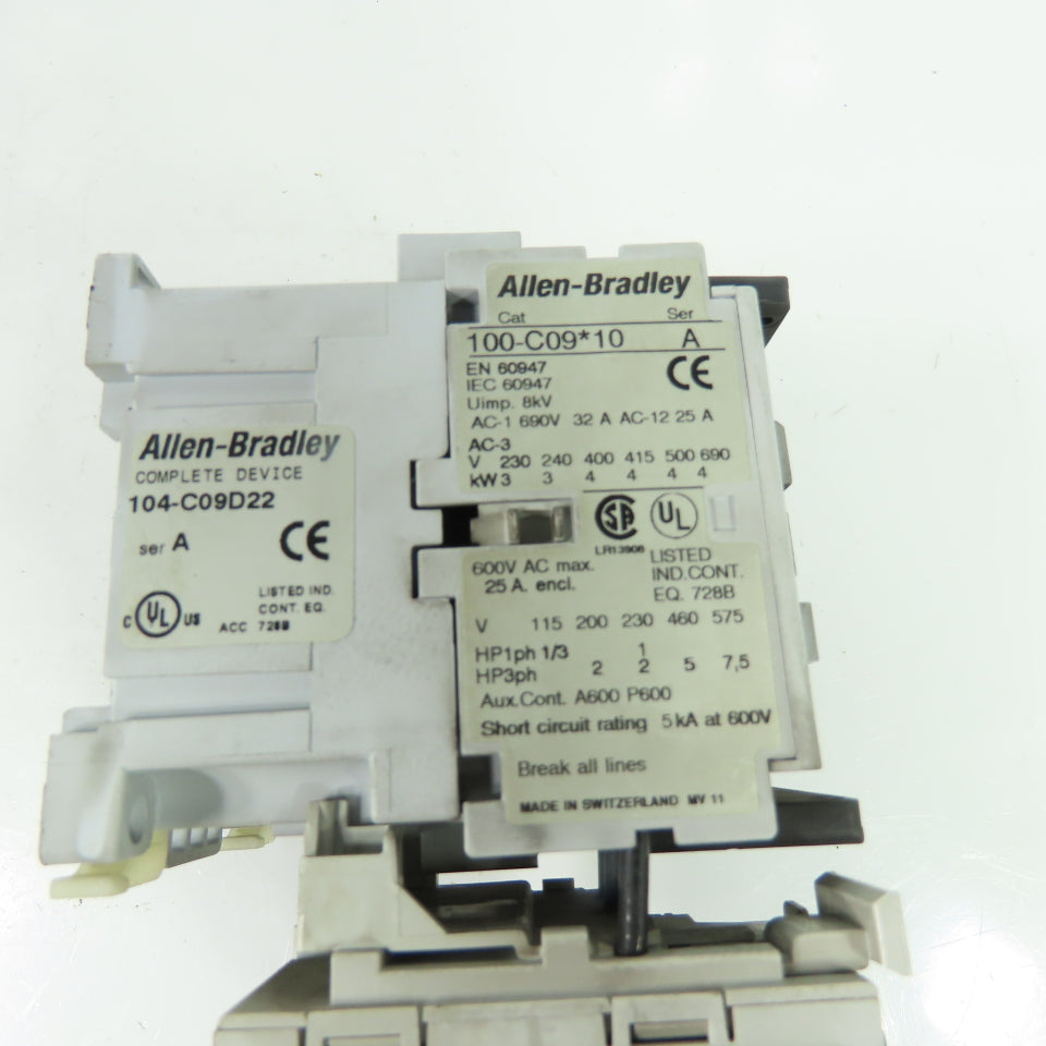 Allen-Bradley 104-C09D22 Reversing Contactor W/ 1.0-2.9A Overload Relay 120VAC