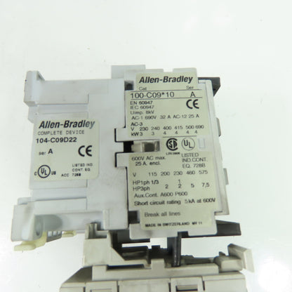 Allen-Bradley 104-C09D22 Reversing Contactor W/ 1.0-2.9A Overload Relay 120VAC