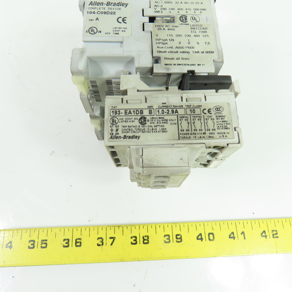 Allen-Bradley 104-C09D22 Reversing Contactor W/ 1.0-2.9A Overload Relay 120VAC