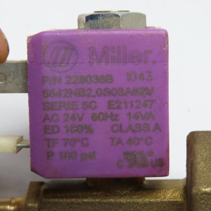 Miller 5542NB2,0S08A82V 228036B Gas Solenoid Valve 24VAC 60Hz 14VA 100psi