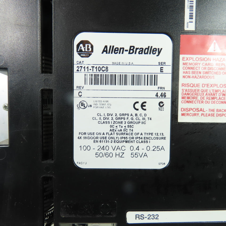 Allen-Bradley 2711-T10C8 PanelView 1000 Color Touchscreen Ser E Rev C FRN 4.46