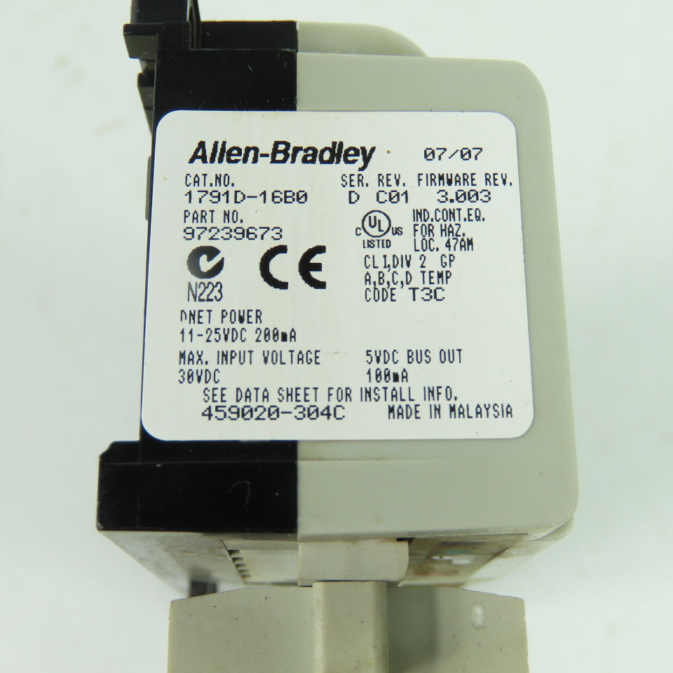 Allen-Bradley 1791D-16B0 CompactBlock I/O 16 Inputs 24VDC DeviceNet SerD Rev C01