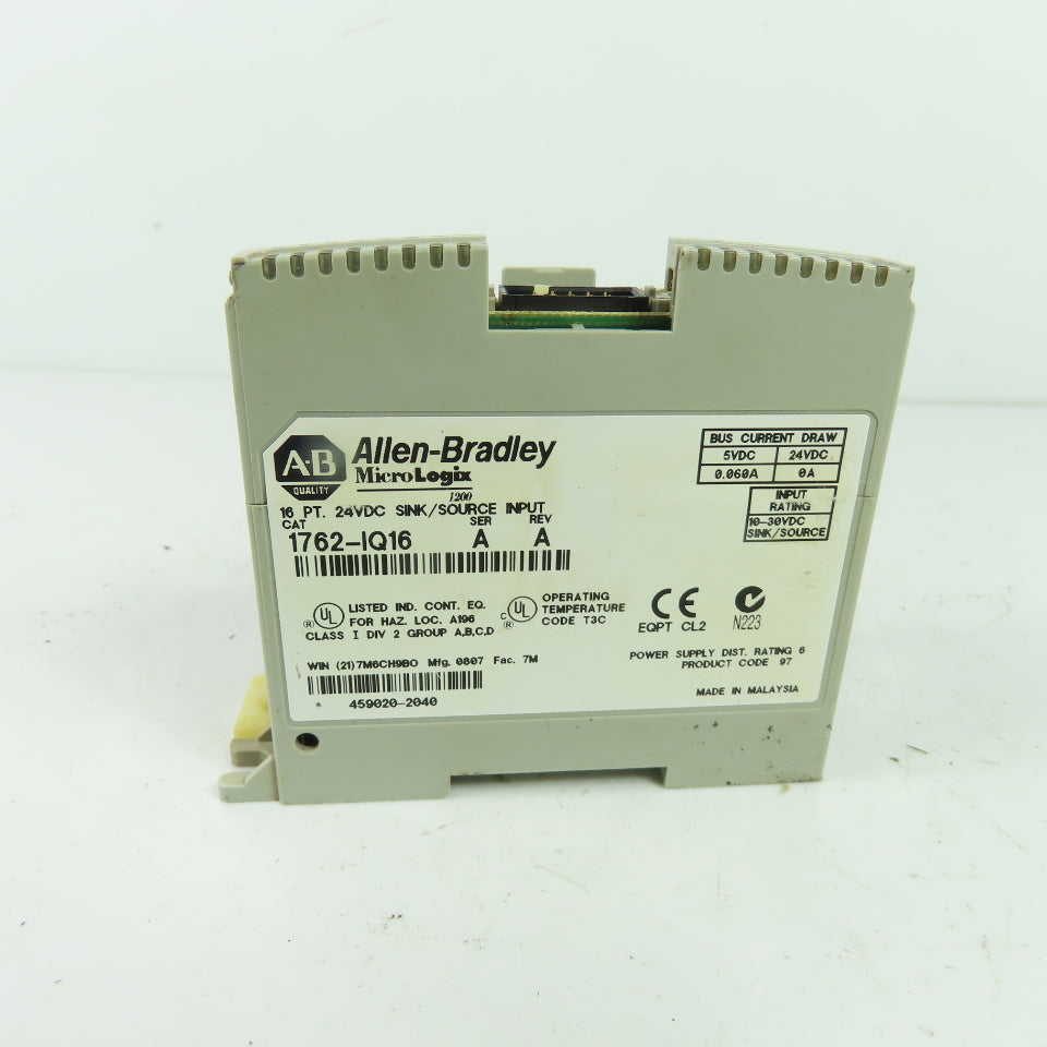 Allen-Bradley 1762-IQ16 16 Pt 24VDC Sink/Source Input Module Ser A Rev A