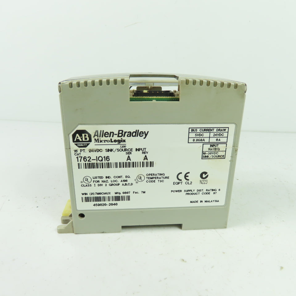 Allen-Bradley 1762-IQ16 16 Pt 24VDC Sink/Source Input Module Ser A Rev A