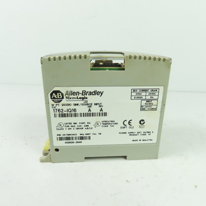 Allen-Bradley 1762-IQ16 16 Pt 24VDC Sink/Source Input Module Ser A Rev A