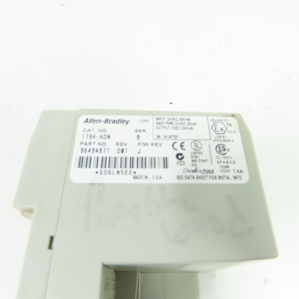 Allen-Bradley 1794-ADN Flex I/O DeviceNet Adapter 24VDC Ser B Rev D01 F/W J