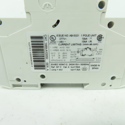 Allen-Bradley 1489-A1D050 5A 277VAC 48VDC 1-Pole Circuit Breaker