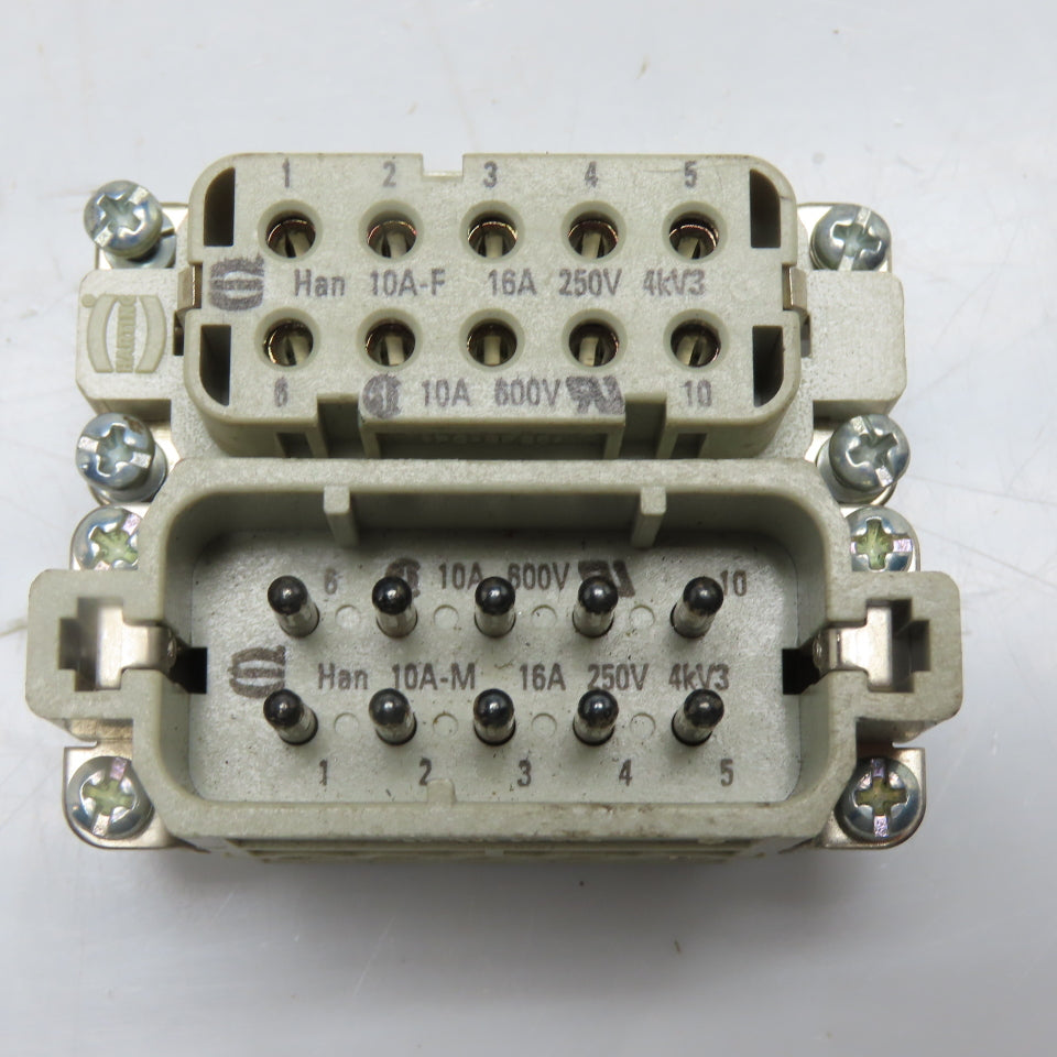 Harting Han 10A 10-Pin Male and Female Insert Set 600V 10A 250V 16A